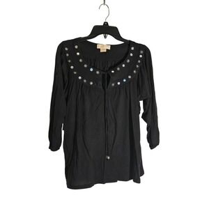 Michael Michael Kors Black Mirror Embellished Peasant Blouse XL 3/4 Sleeve Tunic